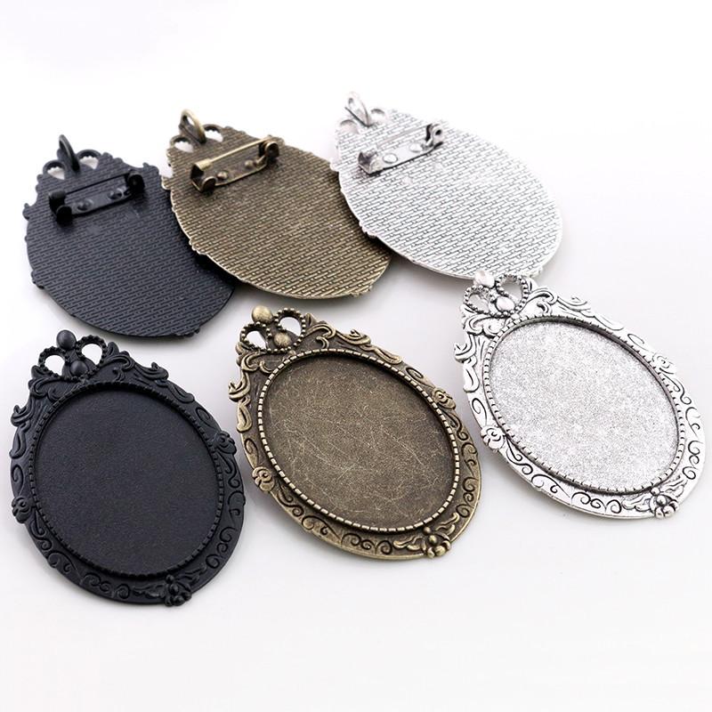 New Fashion 5pcs 30x40mm Inner Size Antique Gold/Silver Black Bronze Pin Brooch Pierced Style Base Setting Pendant