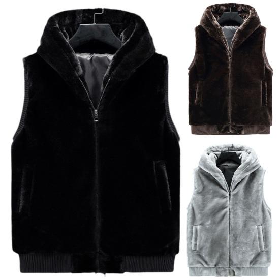 Мужской зимний жилет из мягкого плюша из искусственного меха с капюшоном без рукавов, утолщенный карман на молнии, кардиган больших размеров, мягкий теплый жилет средней длины