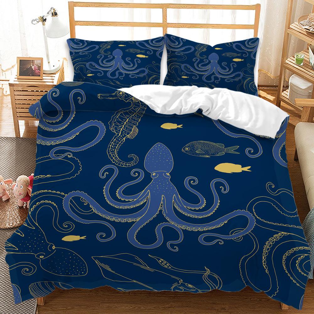 Octopus Pattern Bedding Set HD Digital Printing Marine Animal Duvet Cover 2/3 Pieces EU135 * 200 Child Room Soft Machine Washable Home Decoration