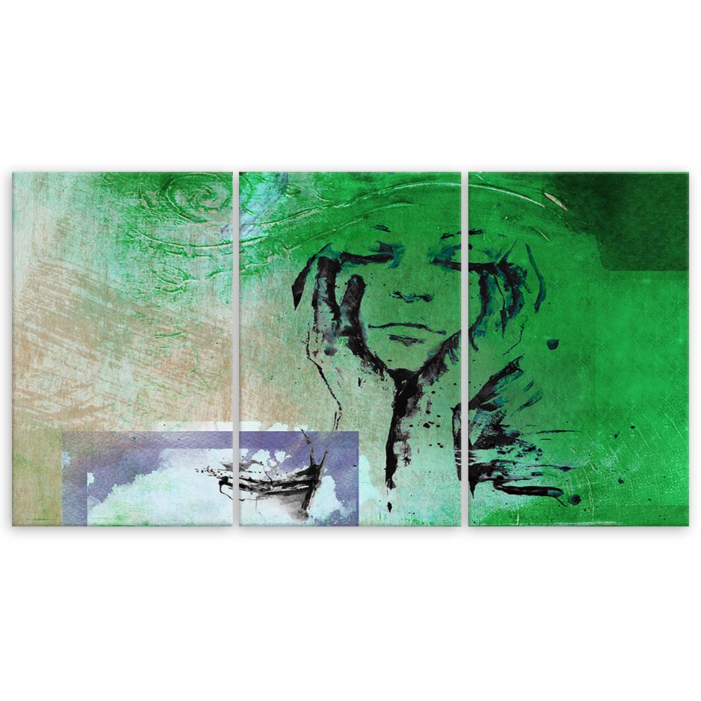 Картина из трех частей Печать на холсте Женщина Абстракция Зеленый