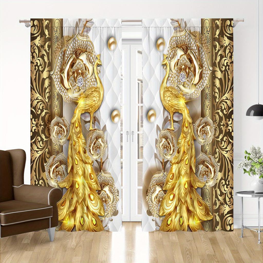 2pcs European Golden Retro Elements Curtain Decorative Window Drape Window Treatments For Bedroom Living Room Home Decor