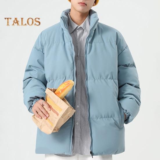 Мужская хлопковая куртка с воротником-стойкой, длинным рукавом, застежкой-молнией, утолщенным пуховым пальто с карманами, однотонная стеганая верхняя одежда