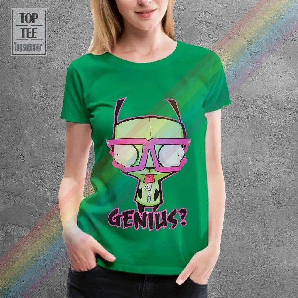 Женская футболка унисекс из 100% хлопка Invader Zim Girl Genius, топы с принтом аниме, футболка большого размера, летняя готическая одежда с графическим рисунком унисекс