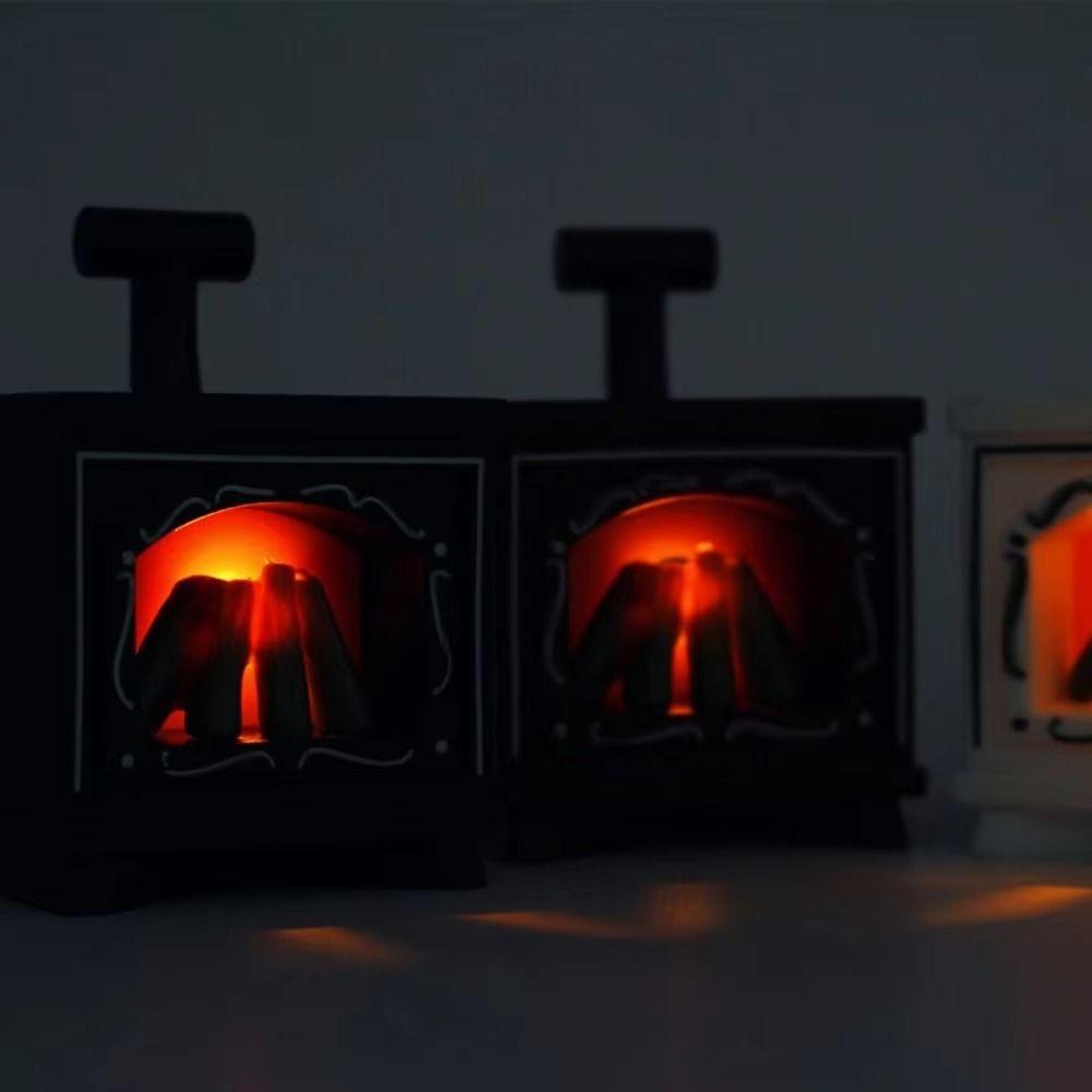 Retro Mini LED Fireplace Lamp Creative Electronic Candle Light Glowing Stove Model  Dollhouse Decor