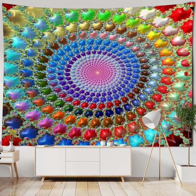 Психоделический гобелен с мандалой, геометрическое фрактальное искусство, настенный хиппи, богемный гобелен для украшения дома, гобелен для йоги, наматрасники