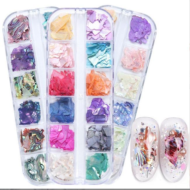 Iridescent Abalone Shell Nail Art Fragments: Ultra-Thin, Sparkly, Irregular 12-Piece Set