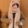 Winter Women One Piece Scarf Cap Winter Thick Warm Hat Scarf Gloves Windproof Anti-cold Girls Cartoon Bear Lamb Fleece Beanie