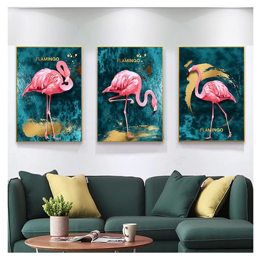 Золотой фламинго, синее море, фотопринт, картина с изображением животных, современный настенный художественный постер, украшение для дома 4-67, скандинавская картина на холсте, романтическая