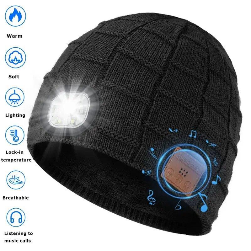 3in1 Unisex Wireless Bluetooth Music Hat Outdoor Sports Warm Bluetooth Headphones with LED Light Washable Rechargeable with Mic