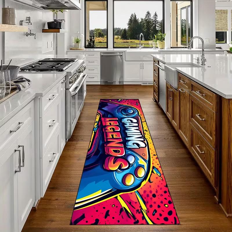Running Track Print Mat - Athletic Lane Design Non-Slip Floor Carpet for Hallway Home Gym Playroom Sports Decor Fashionable