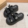 Fashion Women High Platform Butterfly-knot Slippers New 2025 Summer Beach Ladies 8.5CM Wedge Heels Shoes Woman Outside Chunky Sandals