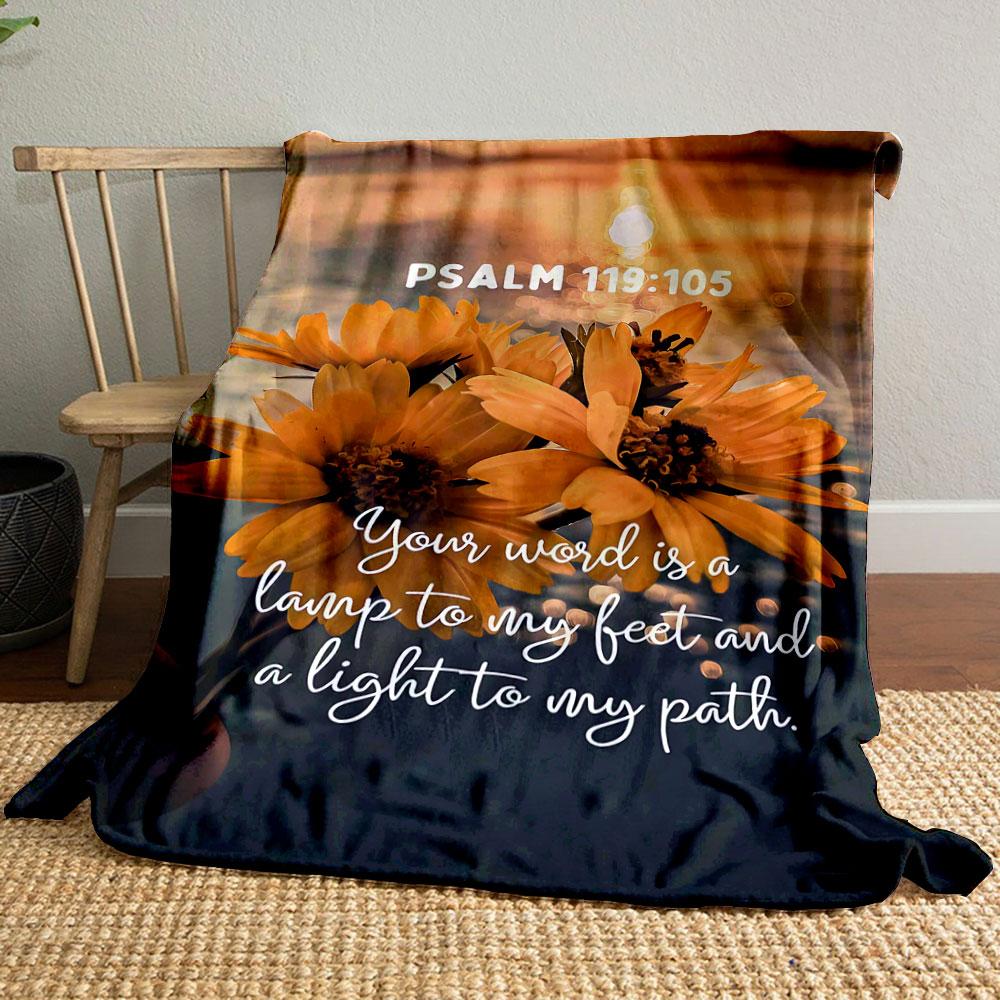 Psalm 119:105 Sunset Floral Blanket Printed Blanket for Living Room Bed Couch lunch break Soft Cozy Blanket for Friend's festival Gift