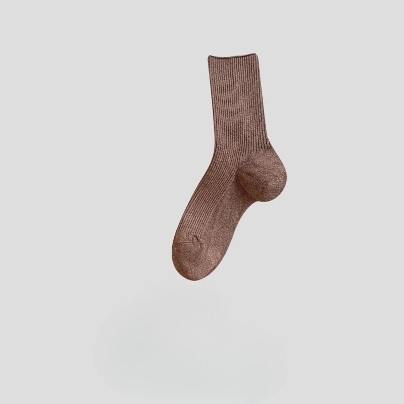 Женские носки до середины икры, Весенне-осенние хлопковые носки, Длинные носки, Однотонные, Универсальные осенние бесшовные махровые носки