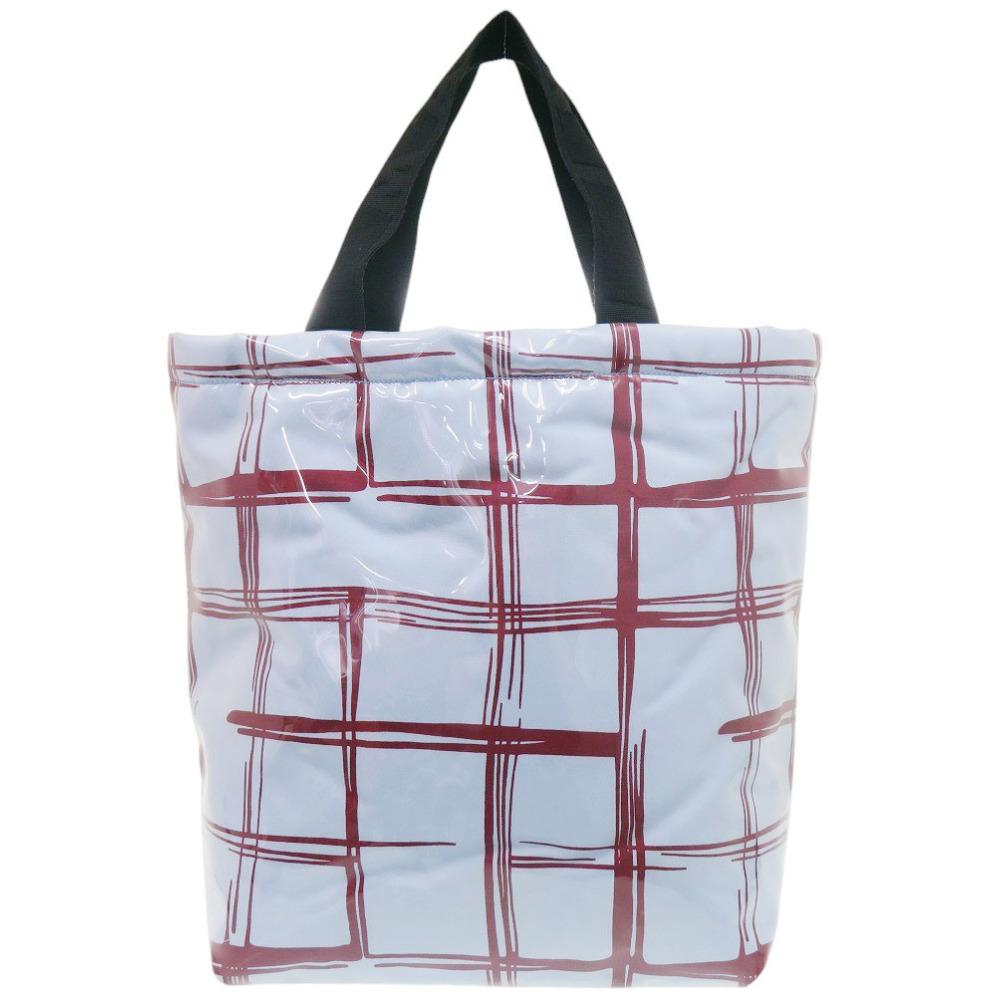 Used AUTHENTIC MARNI check Tote Bag Light blue/Red polyester/cotton