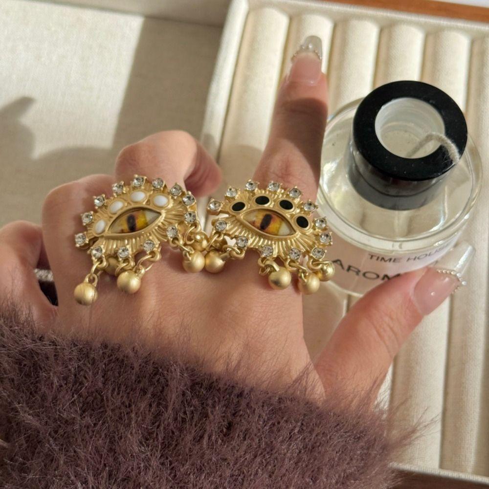 Преувеличенное кольцо с голубыми глазами, геометрическое винтажное золотое кольцо, креативное кольцо с глазом демона, подарок