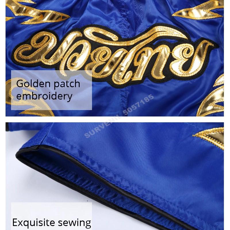 Шорты для тайского бокса, штаны высшего качества для борьбы, кикбоксинга, ММА, для мужчин и женщин, детские с вышивкой, оборудование для тренировок по боксу, боевым искусствам