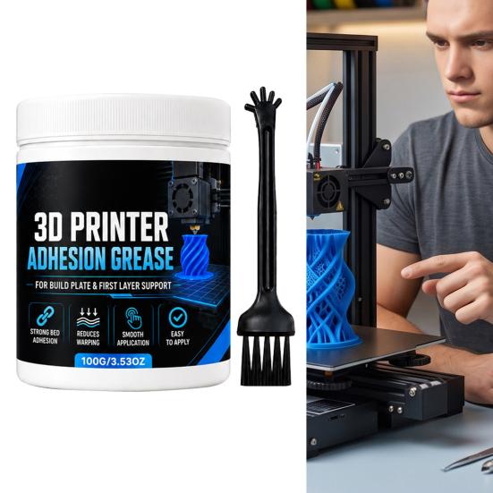 Print Bed Coating 3D Printer Adhesion Paste, Anti-Warping Excellent Build Plate Glue Grease, Reliable Filament Bonding on Printing Surfaces Paste