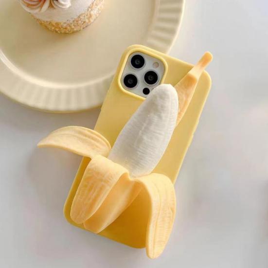 Чехол для телефона 3D Banana Squeeze для Apple 15/14/16 Pro, мягкий силиконовый противоударный чехол с игрушкой-антистресс, защитный чехол для девочек и женщин