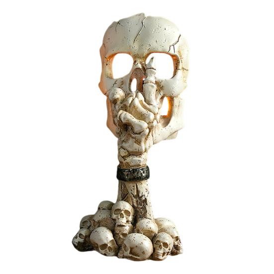 Подсвечник в виде черепа на Хэллоуин, готический, без слов, черно-белый, из смолы, со скелетом