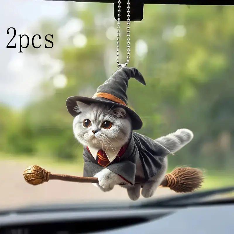Exquisite Magic Cat Acrylic Flat Car Pendant with High Beauty Ins Cat Key Chain