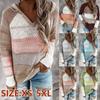 Women's Casual Spring Fall Sweaters Comfy Stylish Stitching Color Hoodies for Ladies Long Sleeve V-neck Knitted Pullover