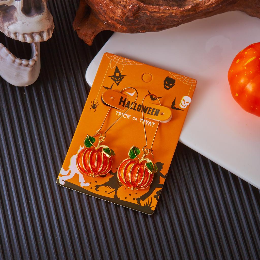 New Halloween Asymmetric Skull Skeleton Drop Earrings for Women Vintage Dripping Oil Pumpkin Dangle Earring Party Jewelry Gifts