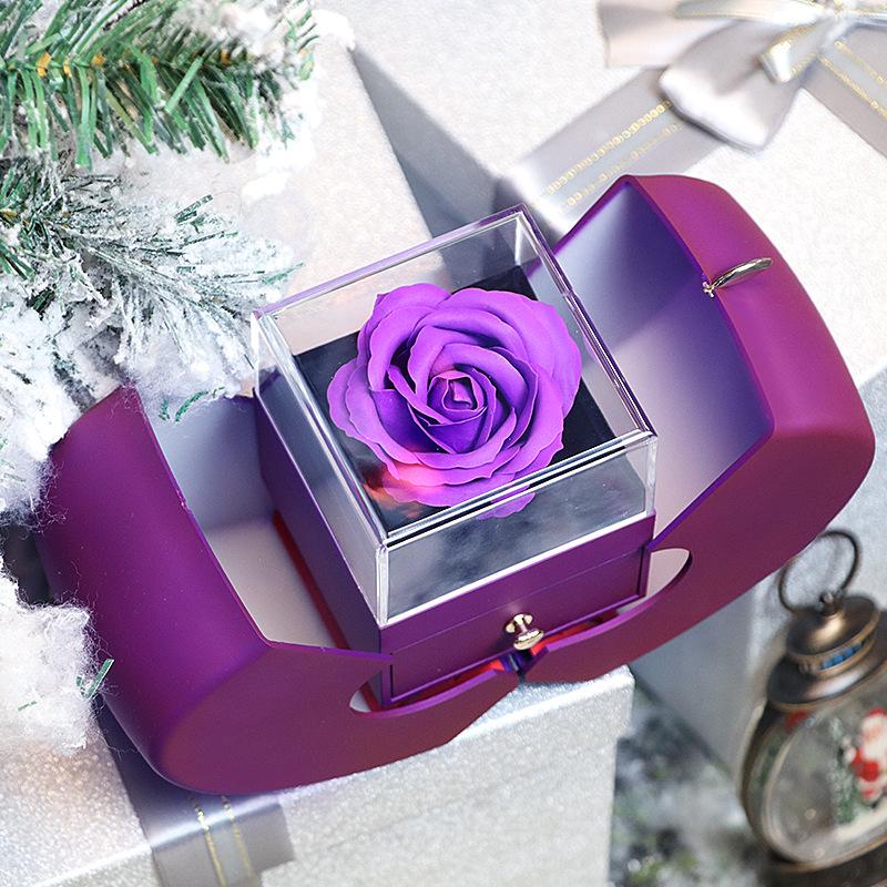 Шкатулка для украшений Apple Rose - подарок на Рождество, День святого Валентина, День матери с консервированными цветами