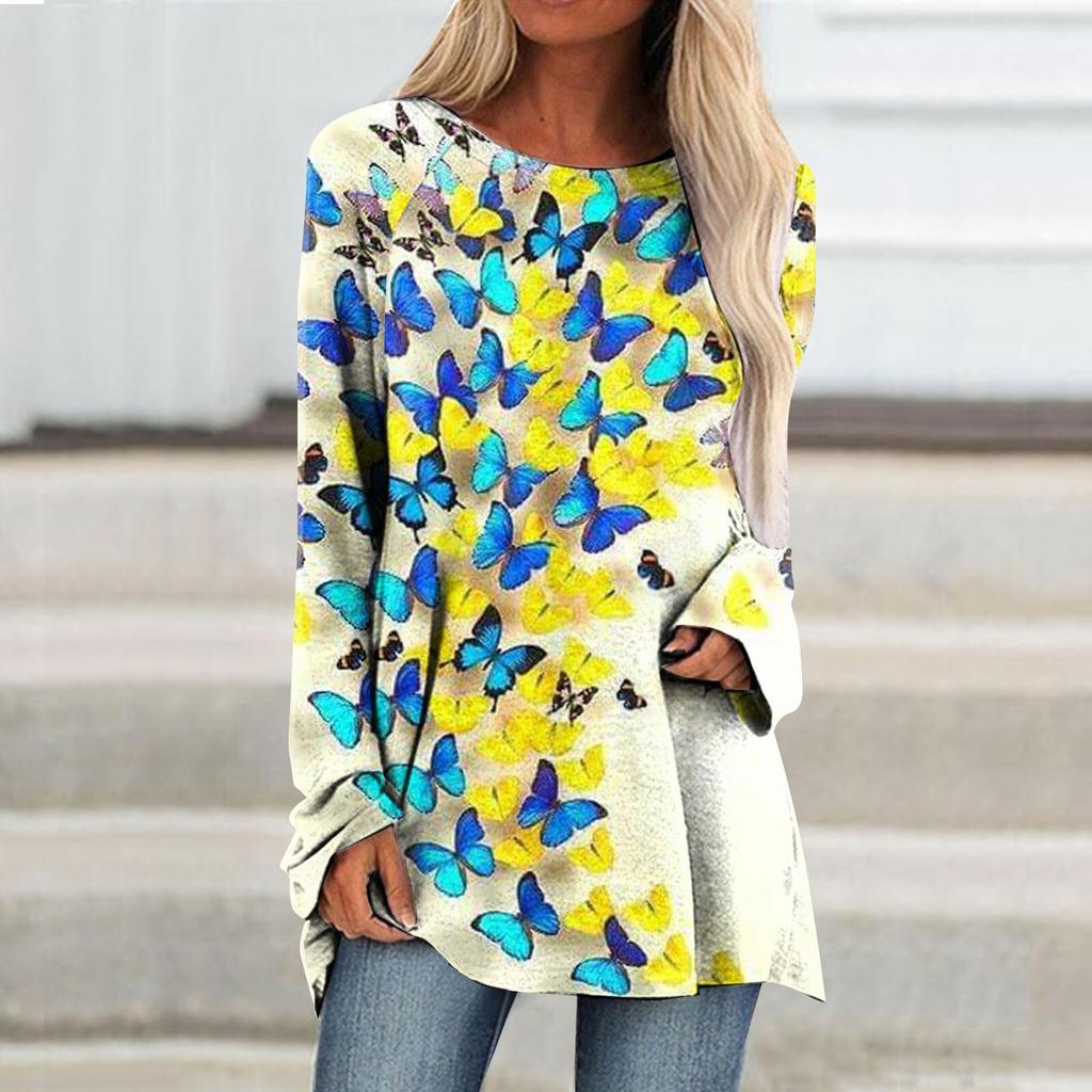 Осенние женские повседневные пуловеры с длинным рукавом и 3D принтом бабочки и круглым вырезом, футболки, женские модные топы, футболка, женские футболки, одежда