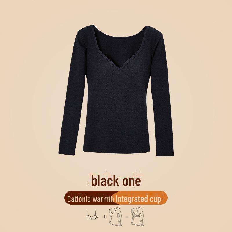 Женское термобелье из немецкого бархата с нагрудными вкладышами: Приталенный крой, плотный бархатный топ с длинными рукавами для осени и зимы