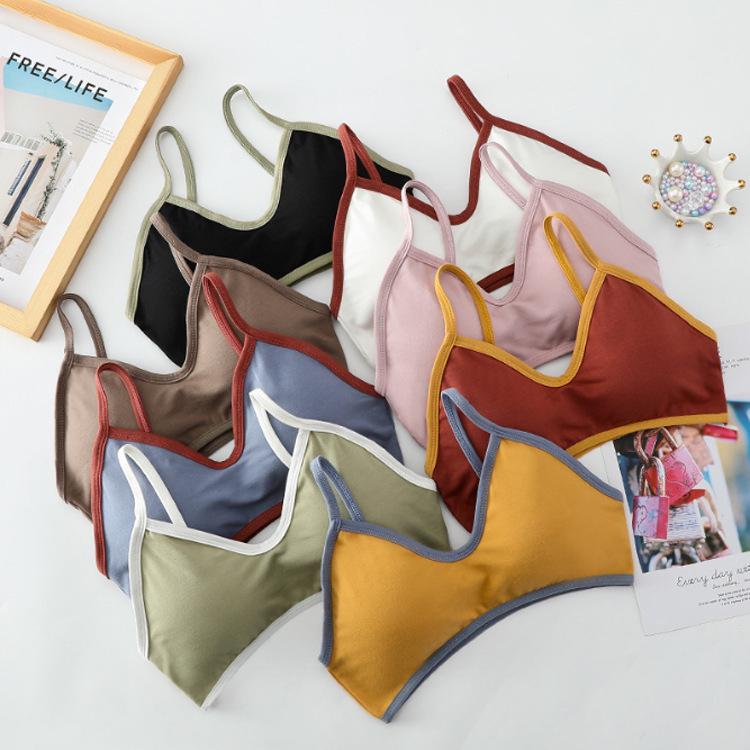 Summer Candy Color Patchwork Bandeau Camisole with Chest Pad and Anti-Exposure Back for Girls