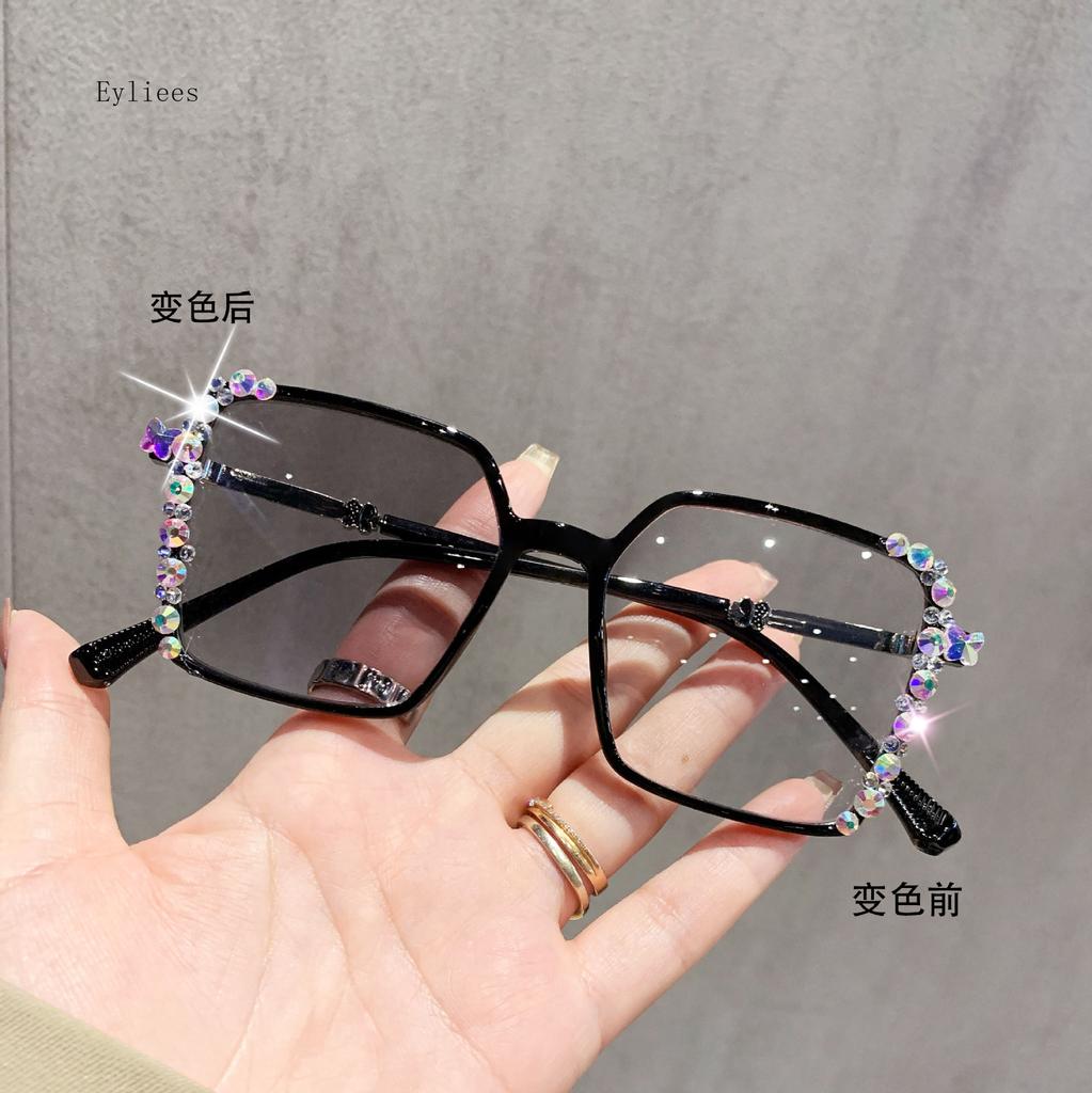 Блестящие фотохромные очки для близорукости с бриллиантами, ультралегкая оправа, высококлассные очки с изменяющимся цветом, очки с большой оправой, блокирующие синий свет