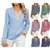 Women's Autumn V-neck Contrasting Striped Loose Long Sleeved Women's T-shirt Top