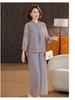 Chic Women's Suit: Mesh Sleeve Top & Wide-Leg Pants Set for Stylish Middle-Aged and Elderly Moms