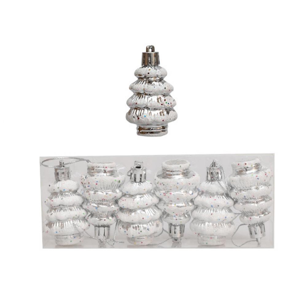 6pcs/box Plastic Painted Cedar Christmas Tree Ornament Colorful Xmas Hanging Ornament  DIY Crafts