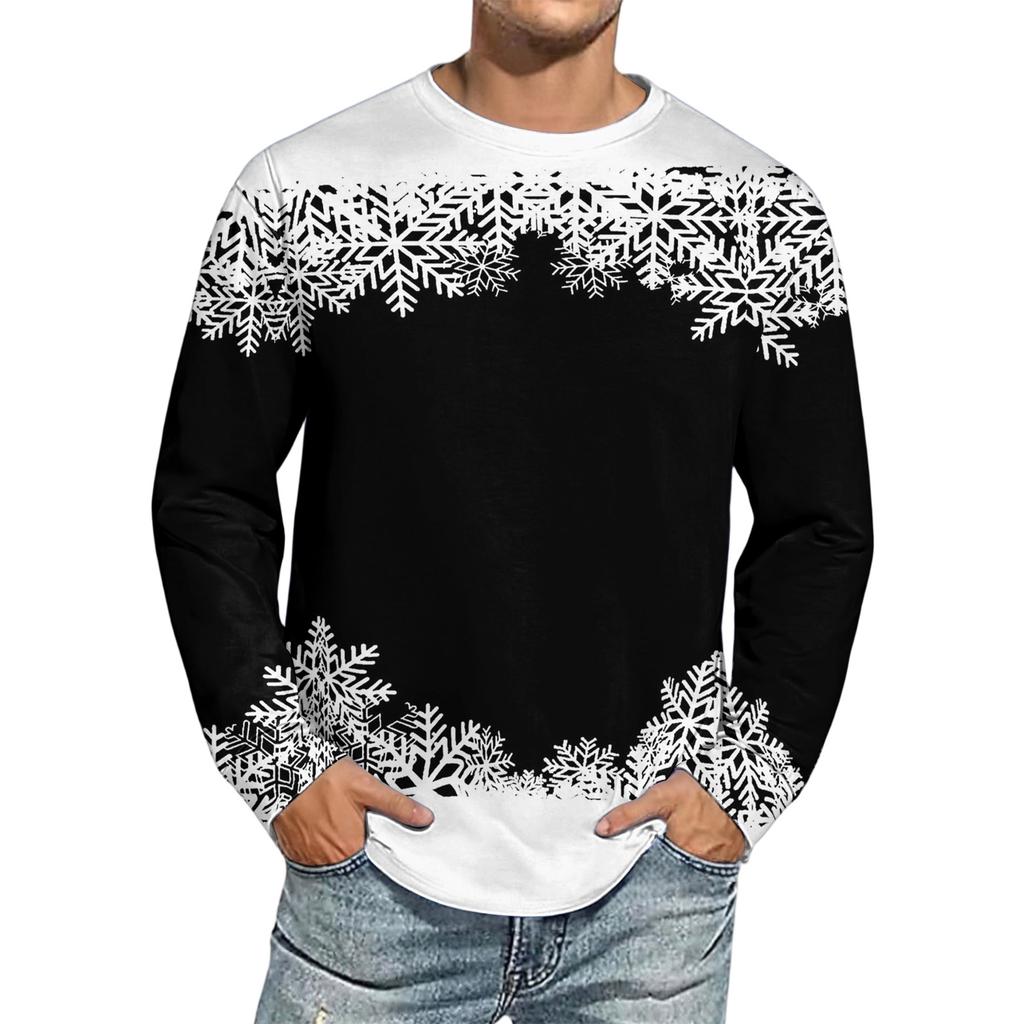 Men's Christmas Printed Imitation Cotton Long-sleeved Shirt