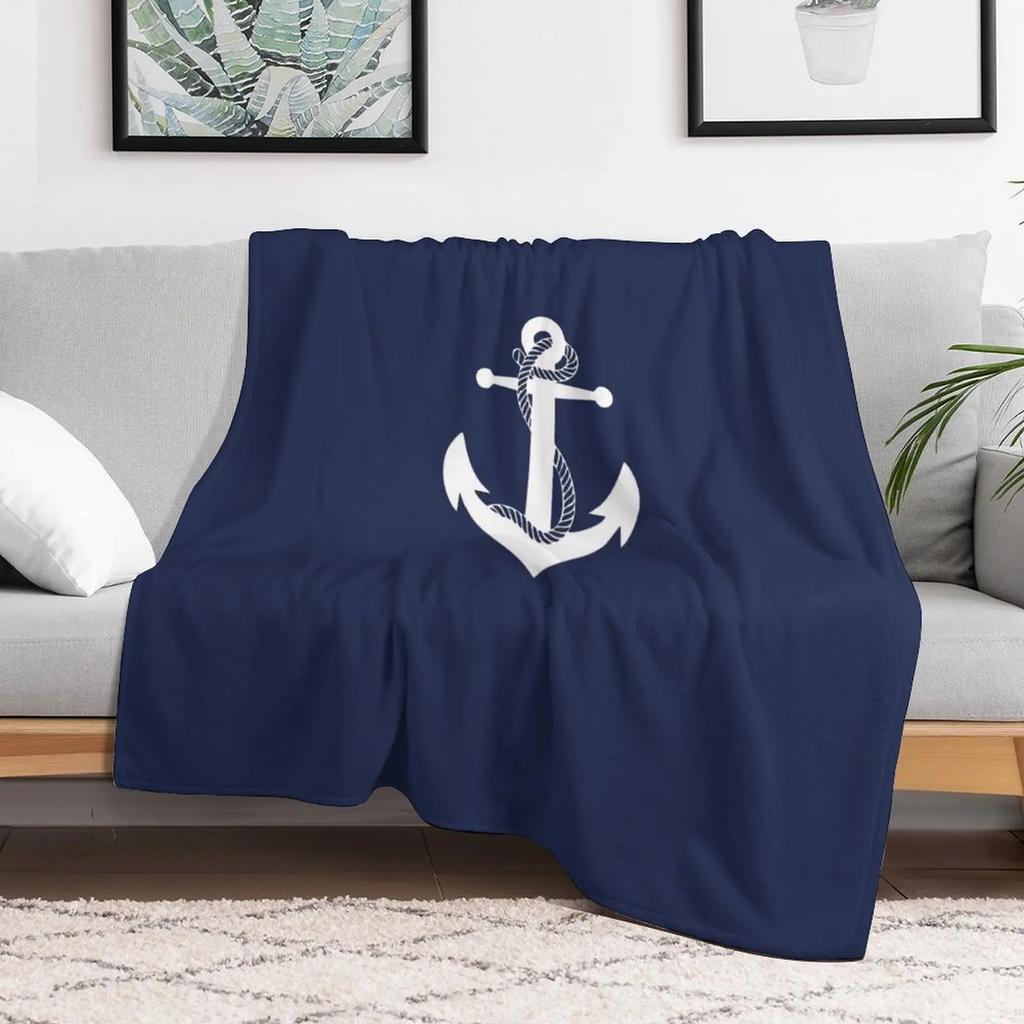 Anchor White Throw Blanket Travel Size Cozy Blanket for Plane Train