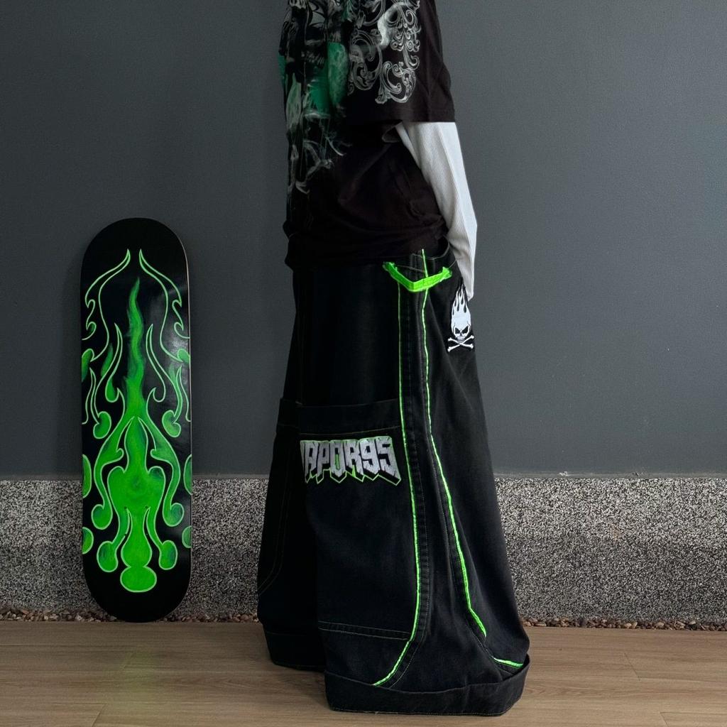 ZYLLO Мода Мужчины Женщины Тренд Хип-Хоп Большой Карман Широкие Джинсы Винтаж Выстиранные Уличные Мешковатые Джинсы Черные Лоскутные Брюки