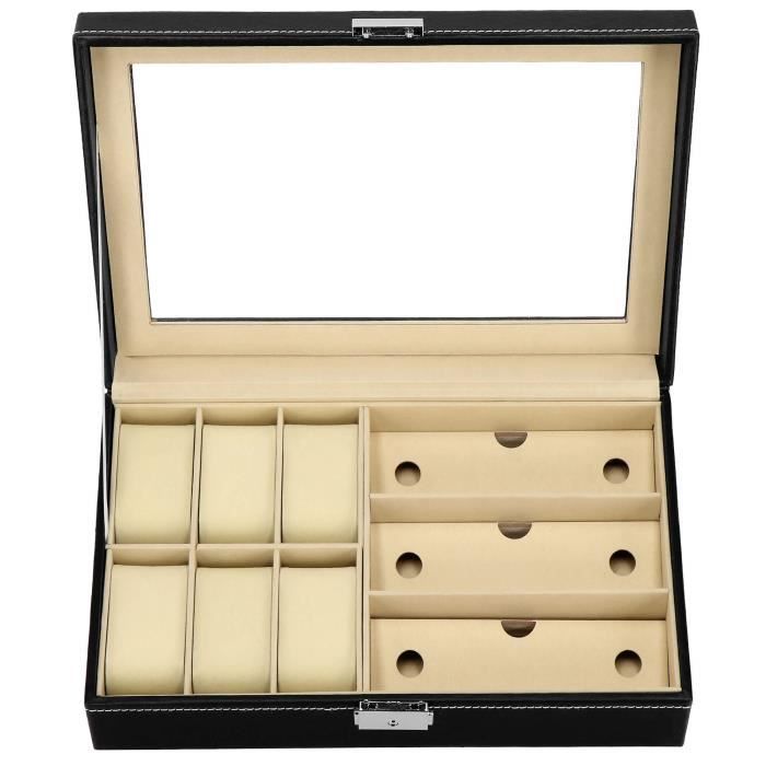 Ecrin - SPRINGOS - Noir - 6 compartiments montres - 3 compartiments lunettes - Chic