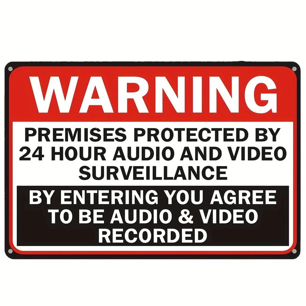 24-hour Video Surveillance Metal Sign Plaque Security Warning Decorative Plates For Outdoors Man Cave Hotel Home Wall Decor