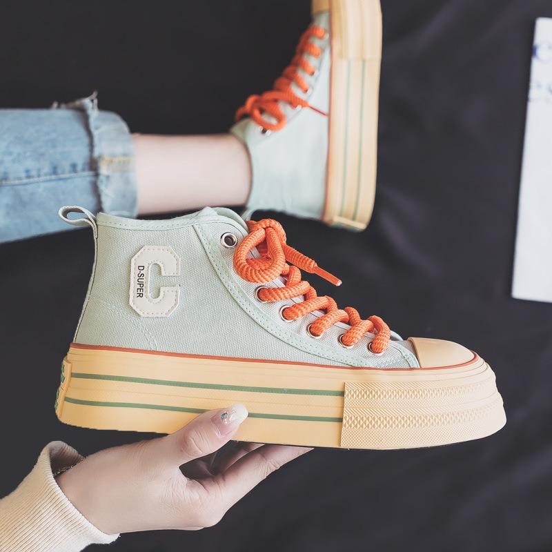 Fashion 2025 Summer Women's Sneakers New Canvas Lace-Up Women's Sports Shoes Breathable Platform Sneakers Shoes White Casual Women Shoes