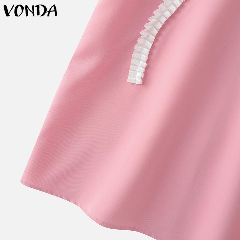 VONDA Женские летние платья с круглым вырезом и коротким рукавом с принтом в виде завязок