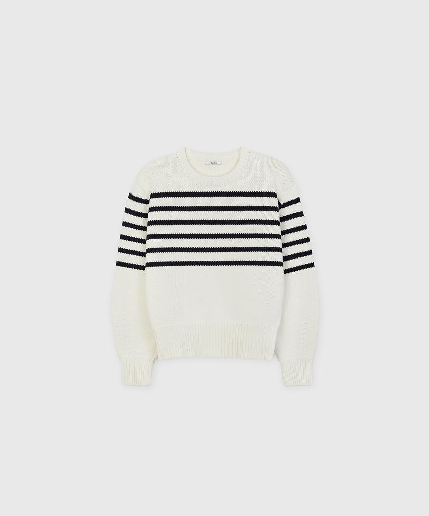 TAILLE Bulky Cotton Sailor Sweater Off White / Dark Navy