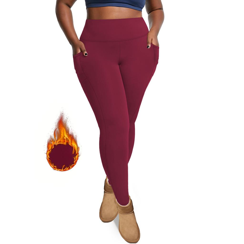 Женские спортивные штаны для йоги с высокой талией и карманами для подъема бедер, большого размера, спортивные штаны из флиса с девятью точками