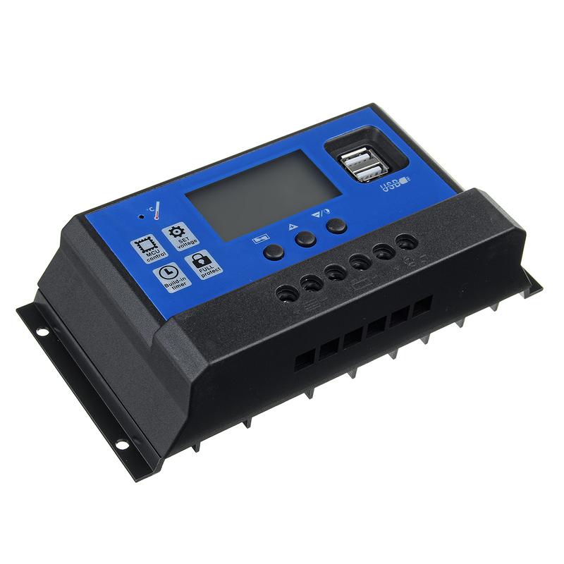 New 10/20/30/40/50/60/100A PWM Solar Charge Discharge Controller LCD Display Dual USB Auto Solar Cell Panel Charger Regulator