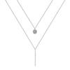 Zircon Round Shiny Rose gold 925 Sterling Silver Long Pendant Clavicle Chain Double Layer Necklace