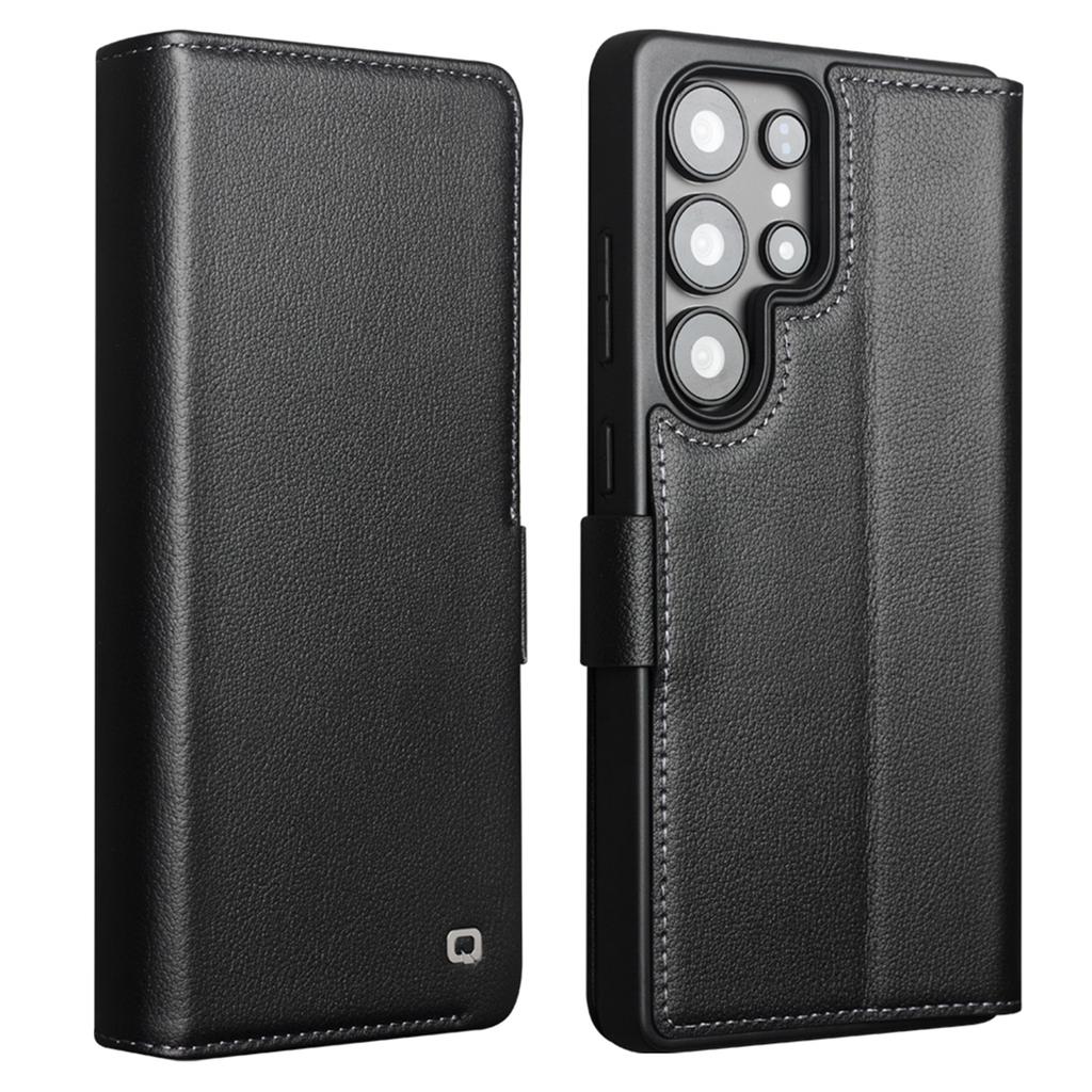 QIALINO For Samsung Galaxy S25 Ultra Wallet Case Genuine Cow Leather Flip Stand Phone Cover
