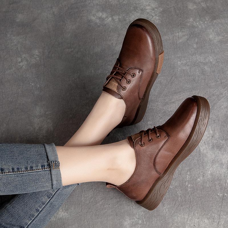 Женские кожаные туфли со шнуровкой и глубоким вырезом - Mori Girl Style