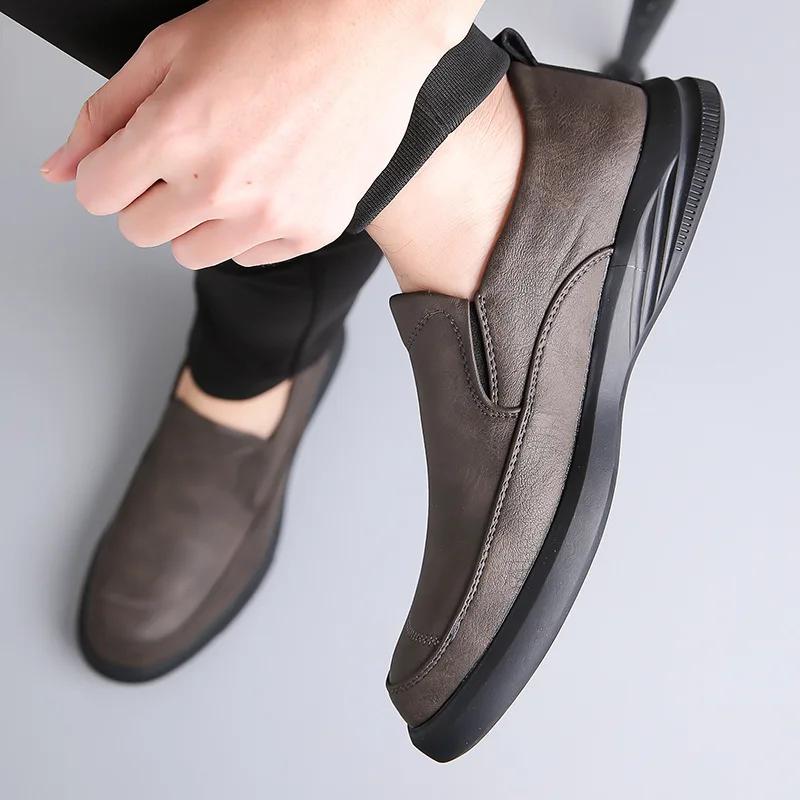FashionSpring Autumn Fashion Leather Lightweight Slip-on Platform Men's Loafers Designer Soft Sole Casual Business Men's Dress Shoes