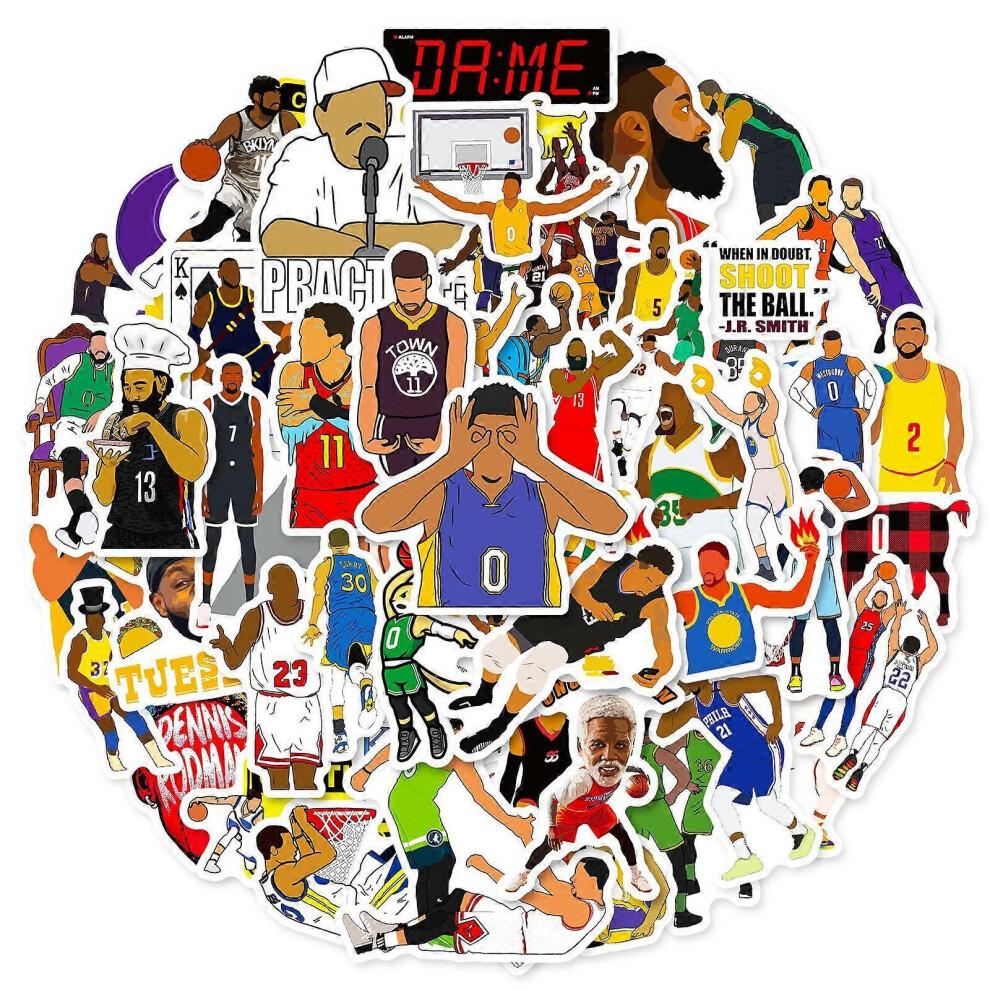 50pcs Basketball World Cup Stickers NBA Combo Series for Water Bottles Tumbler Luggage Skateboard Bumper Scrapbook Cup, Gift Sticker for Kids Teens Ad