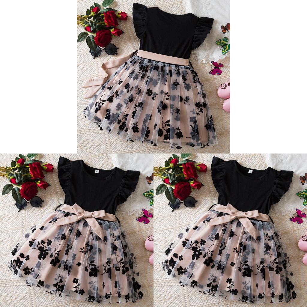 Princess Girl Summer Dress With Flower Pattern And Tulle For Toddler Party Wear